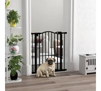 Pawhut Adjustable Width And Tall Metal Pet Gate Safety Barrier W/auto-Close Door In Black Black