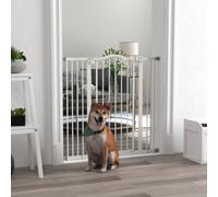 Pawhut Adjustable Width And Tall Metal Pet Gate Safety Barrier W/auto-Close Door In White White