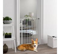Pawhut Adjustable Width And Tall Metal Pet Gate Safety Barrier W/auto-Close Door In White White