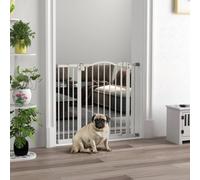 PawHut 74-94cm Adjustable Metal Pet Gate Safety Barrier w/ Auto-Close White