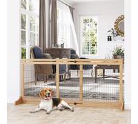 PawHut Adjustable Wooden Pet Gate (69x104-183cm) - Natural, Yellow