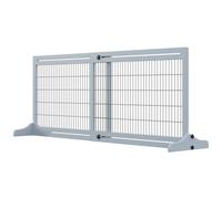 Pawhut Adjustable Wooden Pet Gate Freestanding Dog Barrier For Doorway In Grey Grey
