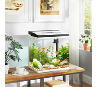 PawHut Aquarium 28L Glass Fish Tank w/ Filter, LED Lighting, White
