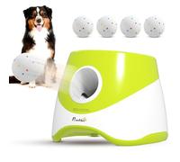 PawHut Automatic Dog Ball Launcher with 5 ETPU Tennis Balls, Dog Ball Thrower with 3 Distance Settings (20/33/46ft), Indoor Outdoor Interactive Toy for Small Medium Dogs, Green
