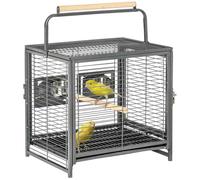 PawHut Bird Cage Budgie Cage for Budgie, Lovebirds, Green Cheek Canary, Parakeet, Cockatiel, Travel Breeding Cage w/ Wooden Perch Handle, 48 x 38 x 65 cm Black