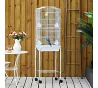 Pawhut Bird Cage Budgie Cages For Finch Canary With Stand Wheels Slide-Out Tray In White White