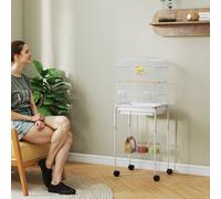 Pawhut Bird Cage For Budgie Finch Canary Parakeet W/ Stand Sliding Tray White White