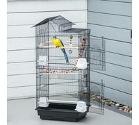 Metal Bird Cage for Budgies, Finches with Accessories, Toys, Tray PawHut Black One Size