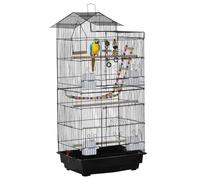 PawHut Bird Cage for Budgies, Finches, Canaries w/ Accessories, Toys, Tray, Handle, 46 x 36 x 100cm - Black Black