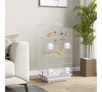 Pawhut Bird Cage For Budgies, Finches, Canaries W/ Toys, Tray, White White