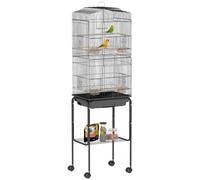 PawHut Bird Cage for Parakeet with Stand Wheels Black 46.5 x 36 x 157 cm | Budgie Cages, for Finch Canary, Slide-out Tray, Accessories Storage Shelf