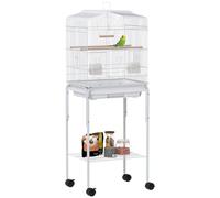 PawHut Bird Cage for Parakeet with Stand Wheels White 46.5 x 36 x 124 cm