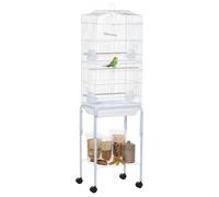 Pawhut Bird Cage Budgie Cages For Finch Canary With Stand Wheels Slide-Out Tray In White White