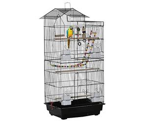 PawHut Bird Cage Metal Bird House with Multiple Doors, 4 Feeders, 3 Perches, Swing Stairs and Removable Tray for Parrots Canaries Parakeets 46 x 36 x 100 cm Black