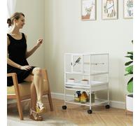 PawHut Bird Cage Parrot Cage with Rolling Stand Acrylic Viewing Panels White | TJ Hughes