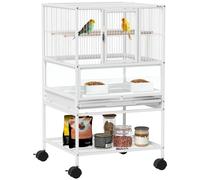 PawHut Bird Cage Parrot Cage with Rolling Stand Acrylic Viewing Panels White