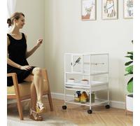 Pawhut Bird Cage Parrot Cage With Rolling Stand Acrylic Viewing Panels White White