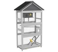 PawHut Bird Cage w/Stands for Finches, Parakeets, Small Birds - Grey | Outdoor Birdhouse