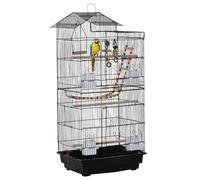 PawHut Bird Cage with Accessories, Suitable for Budgies, Finches, Canaries, Includes Toys, Tray, Handle, 46 x 36 x 100 cm, Black Aosom UK
