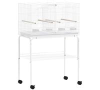 PawHut Bird Cage with Divider, 4 Wooden Perches, Slide Out Tray, 4 Feeders, for Budgie, Lovebird, Canary, 76 x 46 x 116cm White