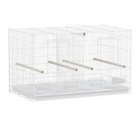 PawHut Bird Cage with Divider, 4 Wooden Perches, Slide Out Tray, 4 Feeders, for Budgie, Lovebird, Canary, 76 x 46 x 46cm, White