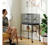 Pawhut Bird Cage With Divider, 4 Wooden Perches, Slide Out Tray, Black