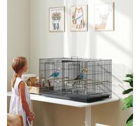 Pawhut Bird Cage With Divider, 4 Wooden Perches, Slide Out Tray In Black Black