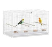 Pawhut Bird Cage With Divider, 4 Wooden Perches, Slide Out Tray In White White