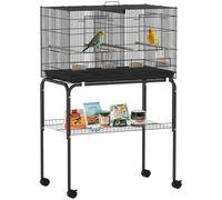 PawHut Bird Cage with Divider - 4 Wooden Perches Slide Out Tray - White | TJ Hughes