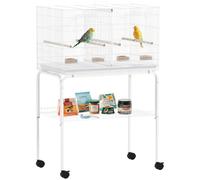 PawHut Bird Cage with Divider, Parrot Cage with 4 Wooden Perches, Slide Out Tray, 4 Feeders and Wheeled Stand, for Budgie, Lovebird, Canary, Finches,