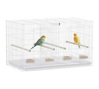 PawHut Bird Cage with Divider, Parrot Cage with 4 Wooden Perches, Slide Out Tray, 4 Feeders, for Budgie, Lovebird, Canary, Finches, 76 x 46 x 46cm, White