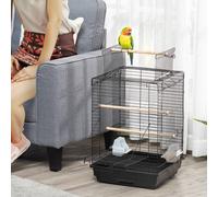 Pawhut Bird Cage With Openable Top, Stand, Tray, Handles, Feeding Bowls For Parakeet In Black Black