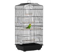 PawHut Bird Cage with Perches, Food Bowls, Swing, Parrot Cage for Budgie, Parakeet, Small Bird, 46.5 x 35.5 x 92cm, Black Black
