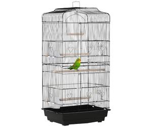 PawHut Bird Cage with Perches, Food Bowls, Swing, Parrot Cage for Budgie, Parakeet, Small Bird, 46.5 x 35.5 x 92cm, Black