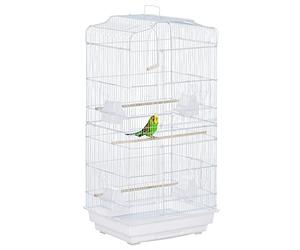 PawHut Bird Cage with Perches, Food Bowls, Swing, Parrot Cage for Budgie, Parakeet, Small Bird, 46.5 x 35.5 x 92cm, White