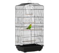 PawHut Bird Cage with Perches for Small Bird 46.5 x 35.5 x 92cm Black | Food Bowls, Swing, Parrot Cage for Budgie, Finches