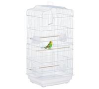 PawHut Bird Cage with Perches for Small Bird 46.5 x 35.5 x 92cm White | Food Bowls, Swing, Parrot Cage for Budgie, Parakeet