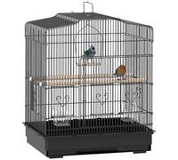 PawHut Bird Cage with Perches for Small Bird 46.5 x 36 x 59cm Black | Food Bowls, Swing, Parrot Cage for Budgie, Parakeet
