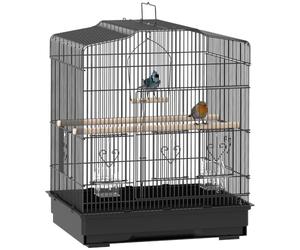 PawHut Bird Cage with Perches for Small Bird 46.5 x 36 x 59cm Black | Food Bowls, Swing, Parrot Cage for Budgie, Finches