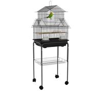 PawHut Bird Cage with Stand Handle for Finch Canary 43.5 x 33 x 121cm Black | Budgie Cage, Slide Tray