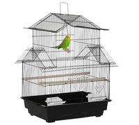 PawHut Metal Bird Cage with Plastic Swing Perch Food Container Tray Handle for Finch Canary Budgie 43.5 x 33 x 63 cm, Black