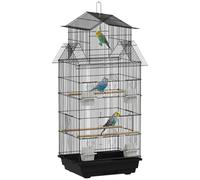 PawHut Bird Cage with Stand Handle for Finch Canary 43 x 32.5 x 104cm Black | Budgie Cage, Slide Tray