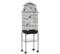 PawHut Bird Cage with Stand Handle for Finch Canary 43 x 32.5 x 163cm Black | Budgie Cage, Slide Tray