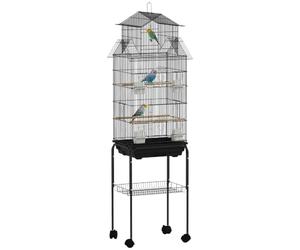 PawHut Bird Cage with Stand Handle for Finch Canary 43 x 32.5 x 163cm Black | Budgie Cage, Slide Tray
