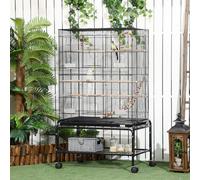 Pawhut Bird Cage, With Stand, Wheels, Toys, For Budgies, Finches, Parakeets In Black Black