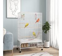 Pawhut Bird Cage With Stand, Wheels, Toys, For Budgies, Finches, White