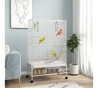 PawHut Bird Cage with Stand, Wheels, Toys, for Budgies, Finches, White - White - Steel - 1