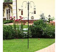 Bird Feeding Station Kit Wild Bird Feeder Pole with 6 Hooks - Black