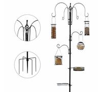 Pawhut Bird Feeding Station Kit Wild Bird Feeder Pole w/ 6 Hooks 4 Prong Bases - Black - Steel - 1
