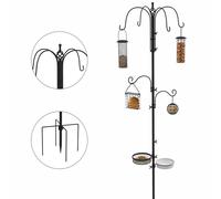 Pawhut Bird Feeding Station Kit, Wild Bird Feeder Pole with 6 Hooks, 4 Hanging Feeders for Peanuts, Seed, Fat Balls, for Garden, Outdoor, Black Black